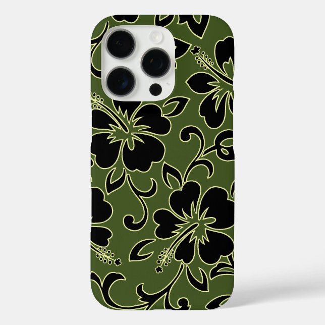 Malia Hibiscus Hawaiian Floral Olive and Black Case-Mate iPhone Case (Back)