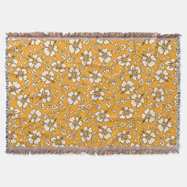 Malia Hibiscus Hawaiian Floral Throw Blanket (Front)