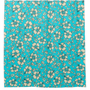 Malia Hibiscus Hawaiian Pareau Floral Shower Curtain