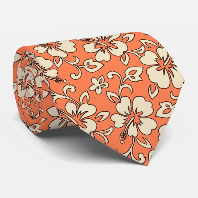 Malia Hibiscus Hawaiian Pareau Print Tie (Rolled)