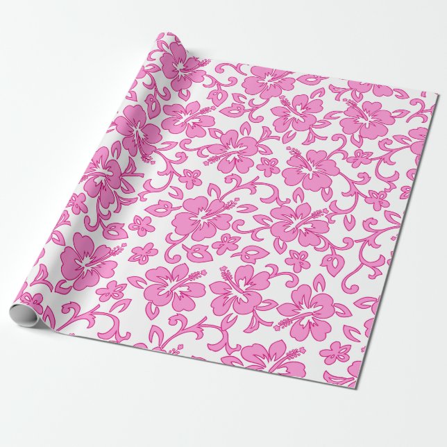 Malia Hibiscus Hawaiian Pareau Print Wrapping Paper (Unrolled)