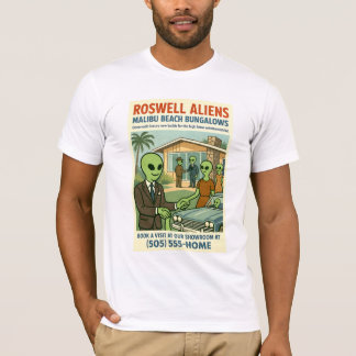 Malibu Beach Bungalows 1950's Roswell Aliens Retro T-Shirt