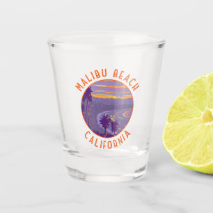 Malibu Beach California Travel Art Vintage Shot Glass