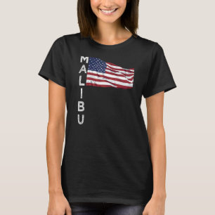 Malibu Beach California Usa Flag American Los Ange T-Shirt