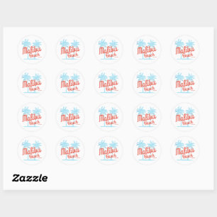 Malibu Beach California Vacation USA Vintage Coral Classic Round Sticker