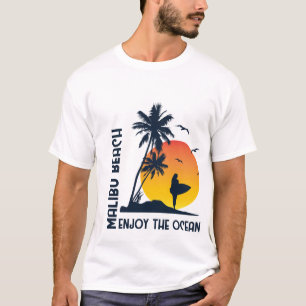 Malibu Beach Enjoy the Ocean Sunset Surfer Retro T-Shirt