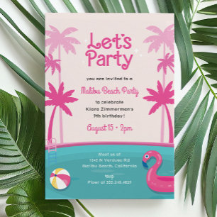 Malibu Beach Summer Pool Party Birthday Invitation