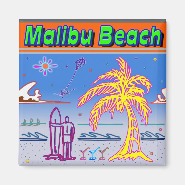 "Malibu Beach" Surfer Magnet (Front)