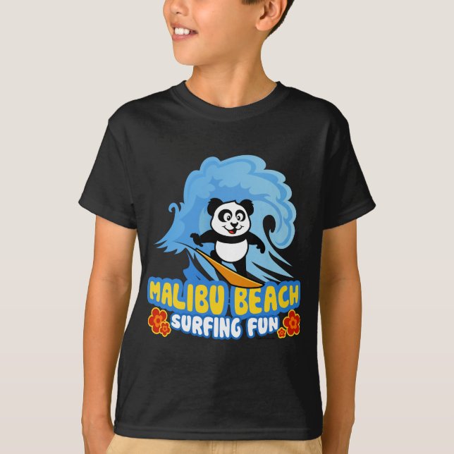 Malibu Beach Surfing Panda T-Shirt (Front)