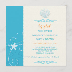 Malibu Blue Ivory Beach Bridal Shower Invitation