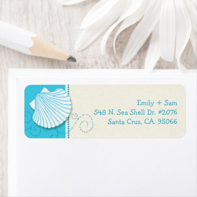 Malibu Blue & Ivory Beach Wedding Return Address Label (Insitu)