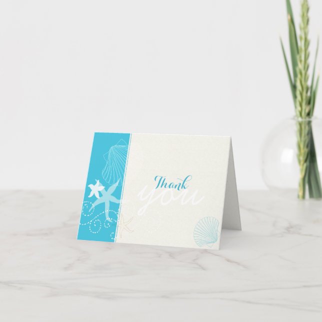 Malibu Blue + Ivory Beach Wedding Thank You Card (Front)