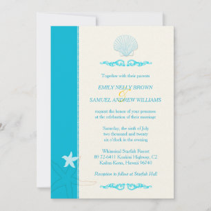 Malibu Blue + Ivory Hip Beach Wedding Invitation