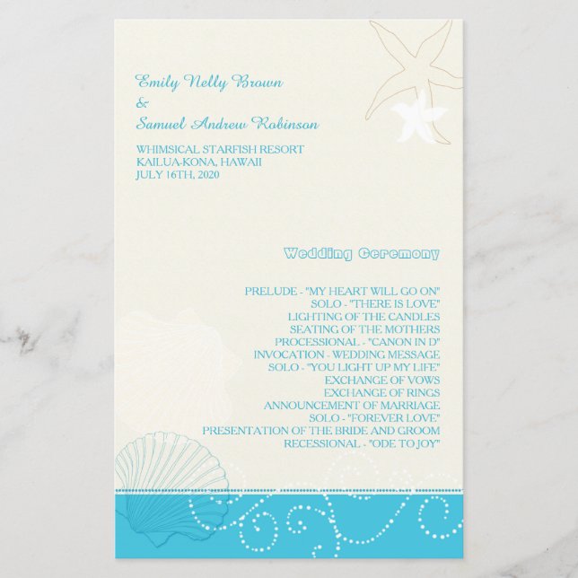 Malibu Blue Modern Beach Wedding Program (Front)