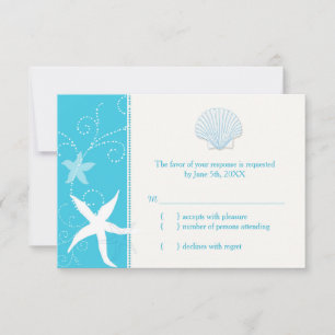 Malibu Blue Sea Shell Starfish Beach Wedding RSVP Card