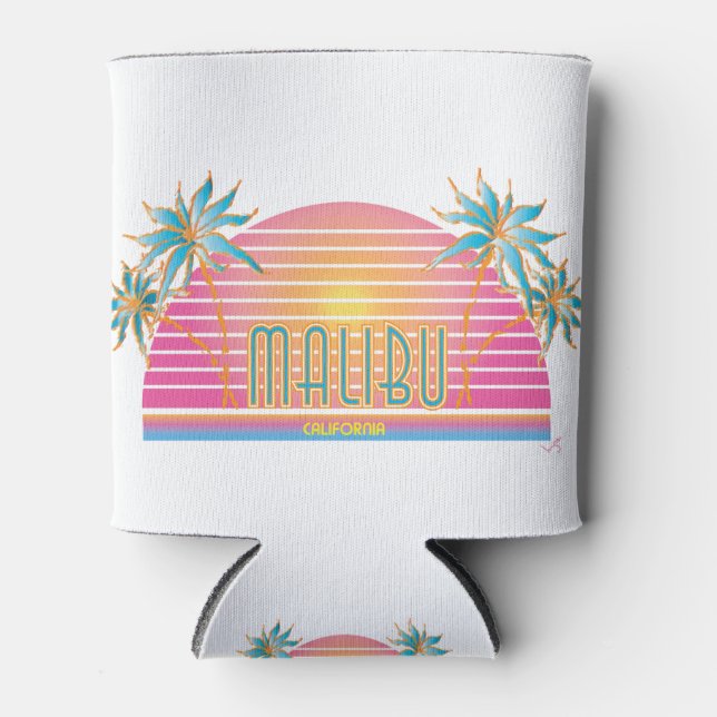 Malibu-CA-Sun Palm Trees Cool Logo Can Cooler (Front)