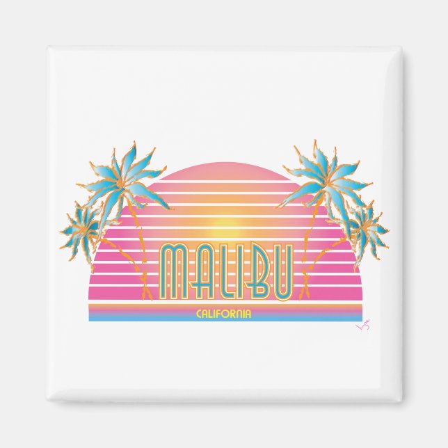 Malibu-CA-Sun Palm Trees Cool Logo Magnet (Front)