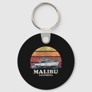 Malibu Ca Vintage Boating 70s Retro Boat Design Key Ring