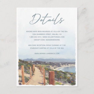 Malibu California Beach Watercolor Wedding Details Enclosure Card