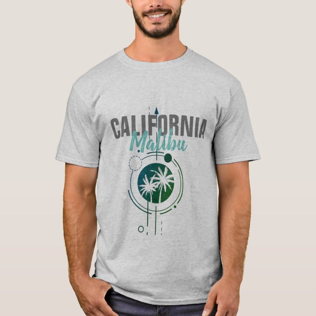 Malibu California Geometric Palms T-Shirt (Front)