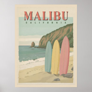 Malibu, California Poster - Sun, Sand, and Surf