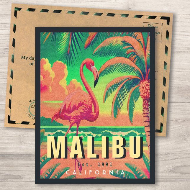 Malibu California Retro Flamingo Souvenirs 1950s Postcard (Creator Uploaded)