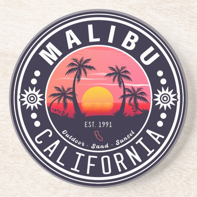 Malibu California Retro Sunset Palm Trees 60s Coaster (Front)
