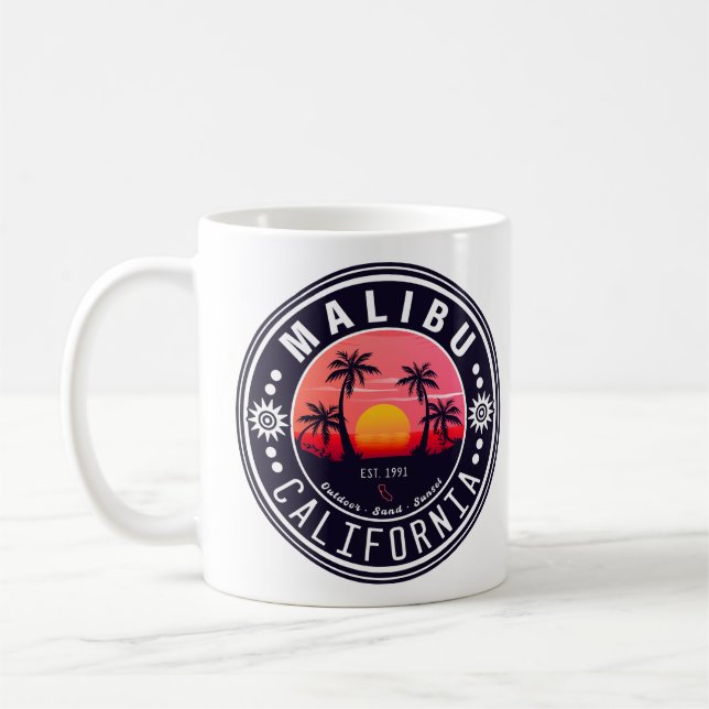 Malibu California Retro Sunset Palm Trees 60s Coffee Mug (Left)