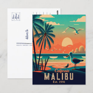 Malibu California Retro Sunset Souvenirs 1950s Postcard