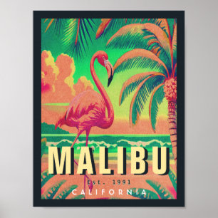 Malibu California Retro Sunset Souvenirs 1950s Poster
