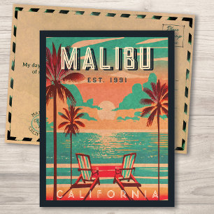 Malibu California Retro Sunset Souvenirs 1970s Postcard