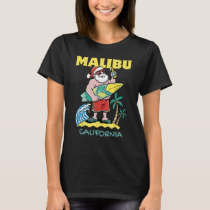 MALIBU CALIFORNIA Santa Christmas Surfing T-Shirt