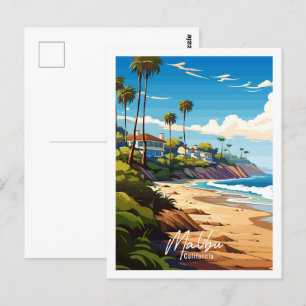 Malibu California vintage travel illustration Postcard
