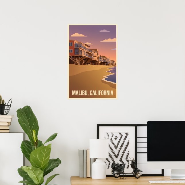 Malibu California Vintage Travel Poster (Home Office)