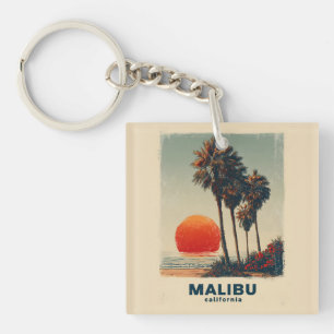 Malibu California Vintage Travel Poster Key Ring