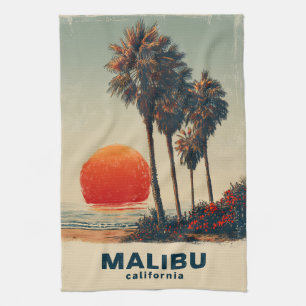 Malibu California Vintage Travel Poster Tea Towel