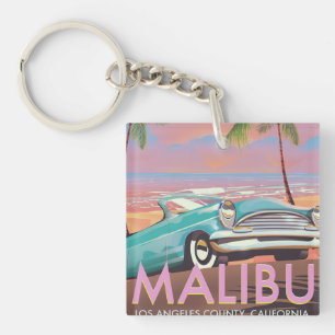 Malibu, Los Angeles, California travel poster Key Ring