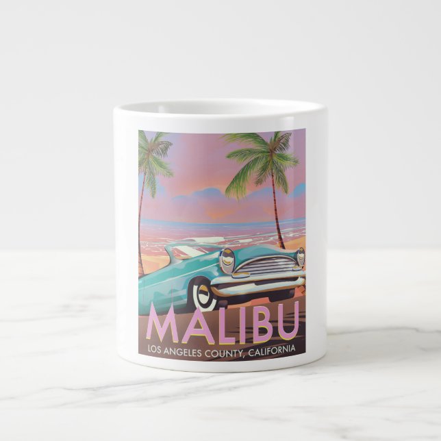 Malibu, Los Angeles, California travel poster Large Coffee Mug (Front)