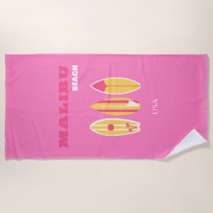 Malibu, Malibu Beach, California, Preppy, Pink Beach Towel