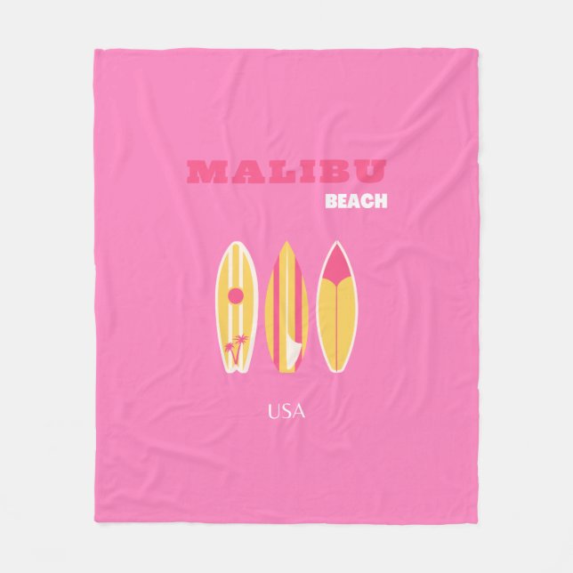Malibu, Malibu Beach, California, Preppy, Pink Fleece Blanket (Front)