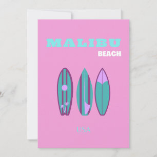 Malibu, Malibu Beach, California, Preppy, Pink Holiday Card