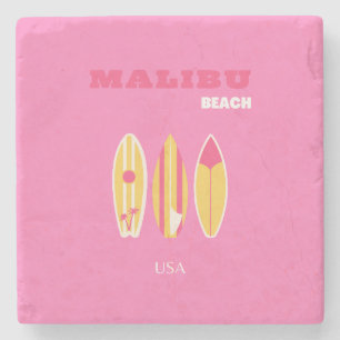 Malibu, Malibu Beach, California, Preppy, Pink Stone Coaster