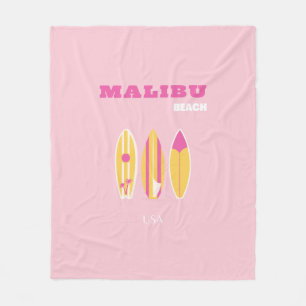 Malibu, Malibu Beach, Preppy, Pink Fleece Blanket