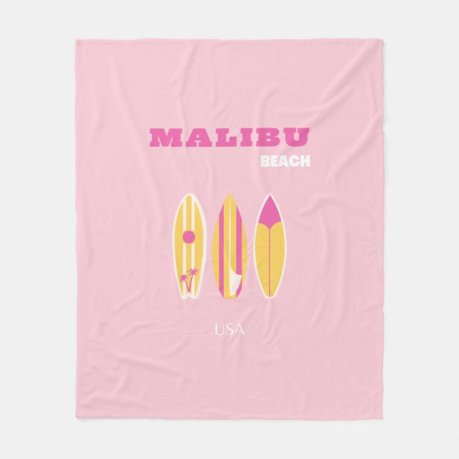 Malibu, Malibu Beach, Preppy, Pink Fleece Blanket (Front)