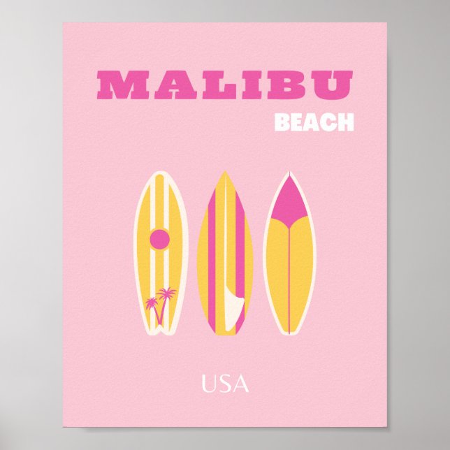 Malibu, Malibu Beach, Preppy, Pink Poster (Front)