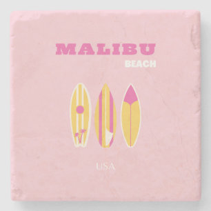 Malibu, Malibu Beach, Preppy, Pink Stone Coaster