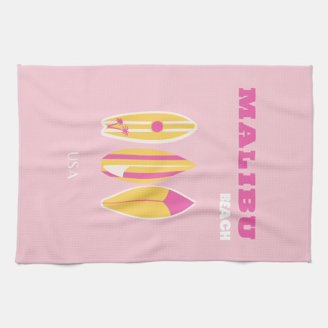 Malibu, Malibu Beach, Preppy, Pink Tea Towel (Horizontal)