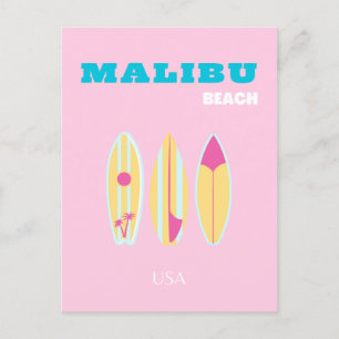 Malibu, Malibu Beach, Preppy, Preppy Girl, Pink Holiday Postcard
