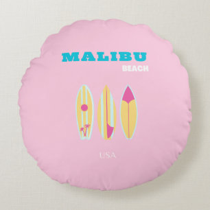 Malibu, Malibu Beach, Preppy, Preppy Girl, Pink Round Cushion