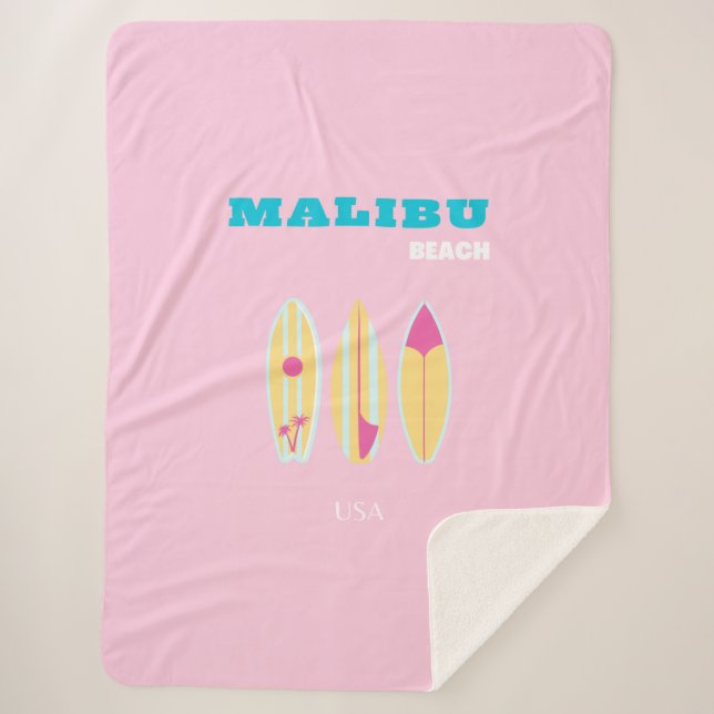 Malibu, Malibu Beach, Preppy, Preppy Girl, Pink Sherpa Blanket (Front)
